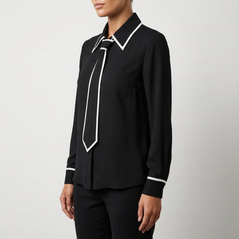 Thalia Women’s Blouse – Contrast Tie Cotton-Blend Button-Down Shirt with Structured Collar