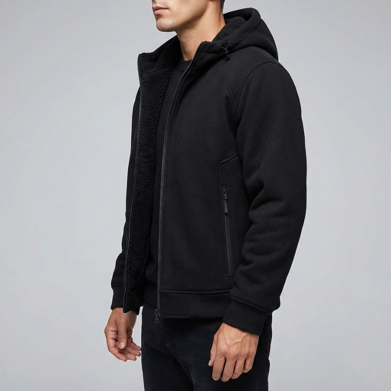 Sven Men’s Sherpa Lined Jacket – Warm Fleece Zip-Up Hooded Jacket for Cold Weather