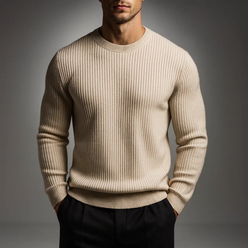 Raphaël Men’s Knit Sweater – Lightweight Structured Pullover with Vertical Texture