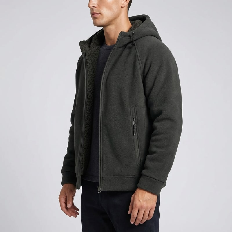 Sven Men’s Sherpa Lined Jacket – Warm Fleece Zip-Up Hooded Jacket for Cold Weather