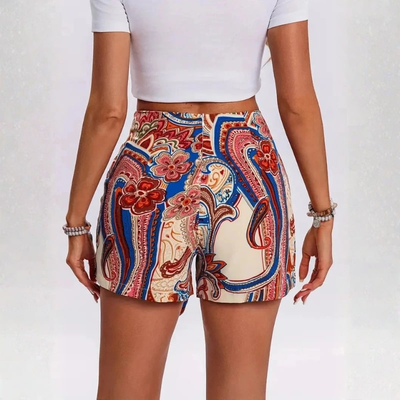 Selena Women’s Shorts –  Tie-Waist Cotton-Blend Boho Print with High-Rise Fit