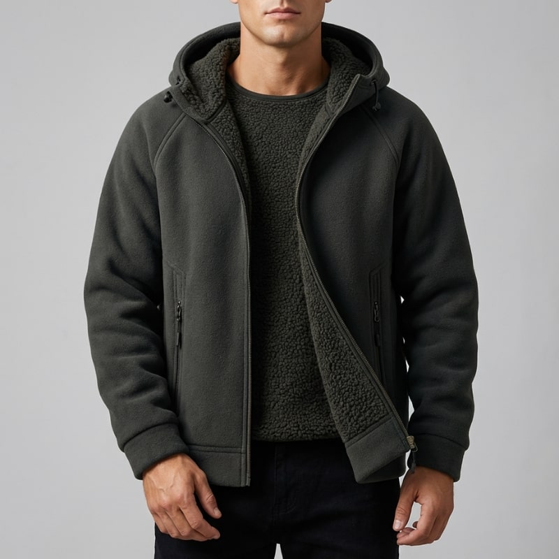 Sven Men’s Sherpa Lined Jacket – Warm Fleece Zip-Up Hooded Jacket for Cold Weather