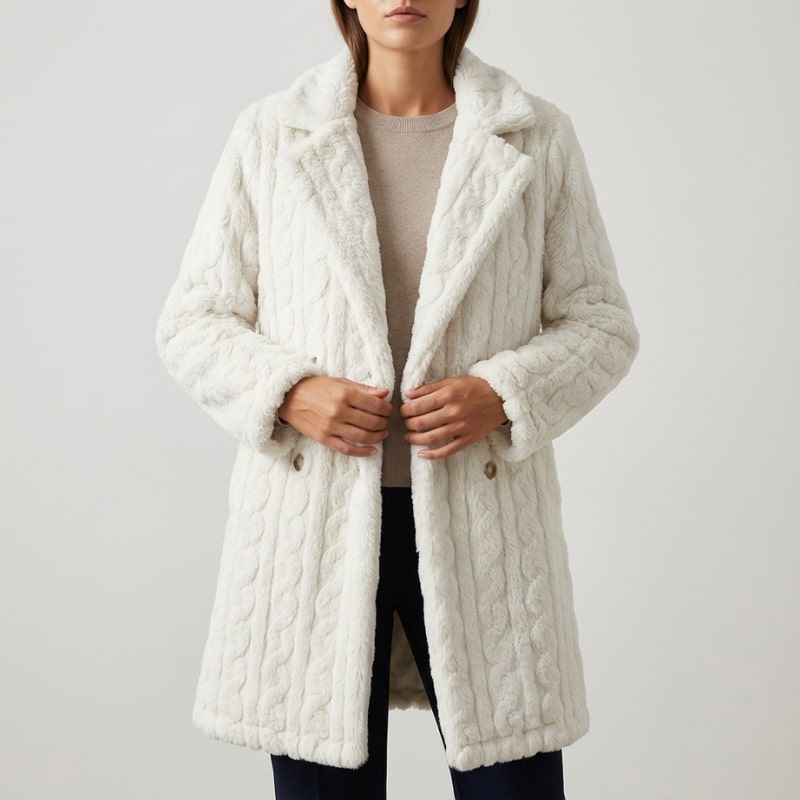 Sanne Women’s Plush Coat – Double-Breasted Mid-Length Faux Fur Winter Jacket