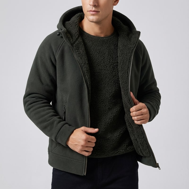 Sven Men’s Sherpa Lined Jacket – Warm Fleece Zip-Up Hooded Jacket for Cold Weather