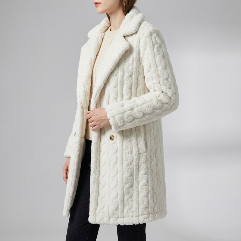 Sanne Women’s Plush Coat – Double-Breasted Mid-Length Faux Fur Winter Jacket