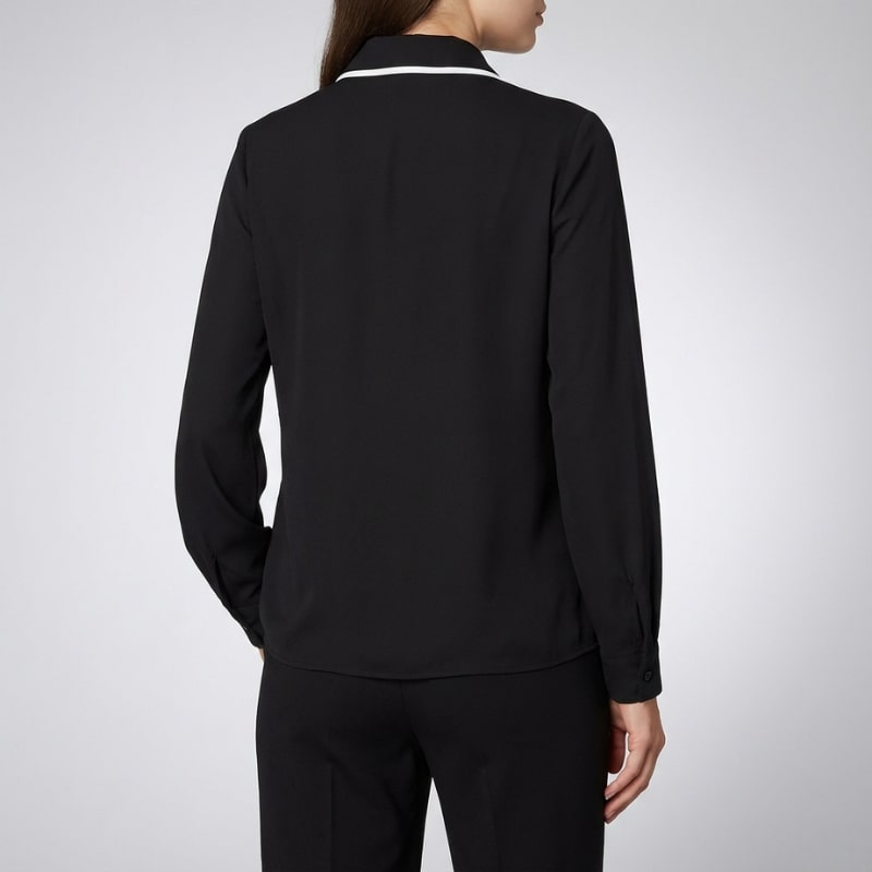 Thalia Women’s Blouse – Contrast Tie Cotton-Blend Button-Down Shirt with Structured Collar