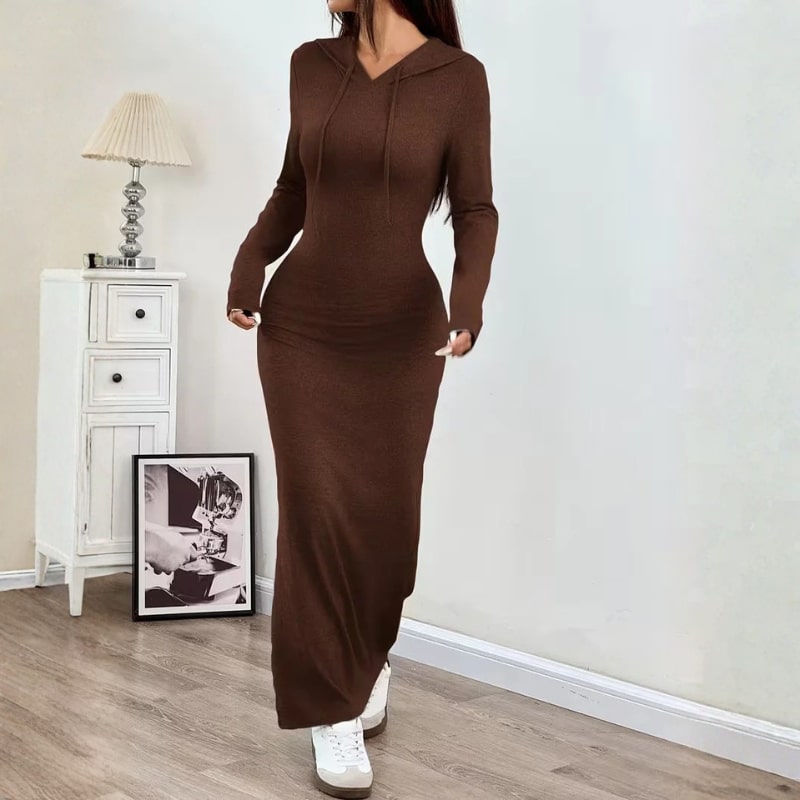 Sasha Women’s Bodycon Dress – Hooded Stretch Maxi with Side Slit