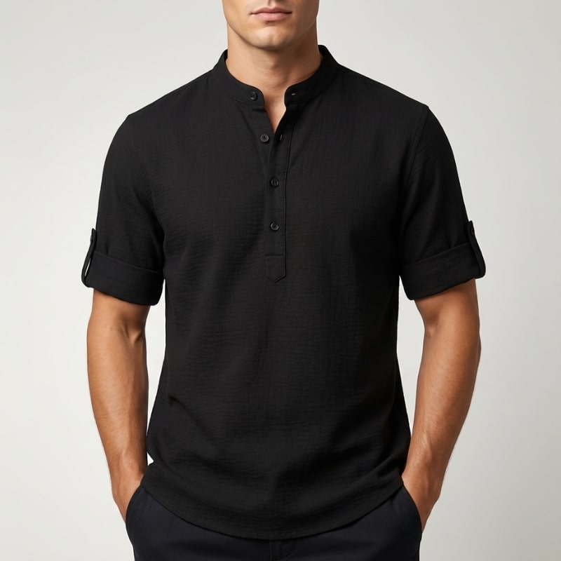 Ivan Men’s Shirt – Lightweight Button Neck Cotton Linen Henley Shirt