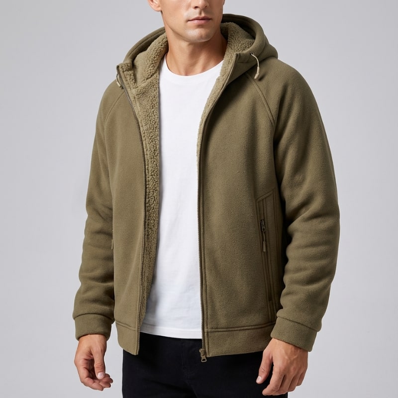 Sven Men’s Sherpa Lined Jacket – Warm Fleece Zip-Up Hooded Jacket for Cold Weather