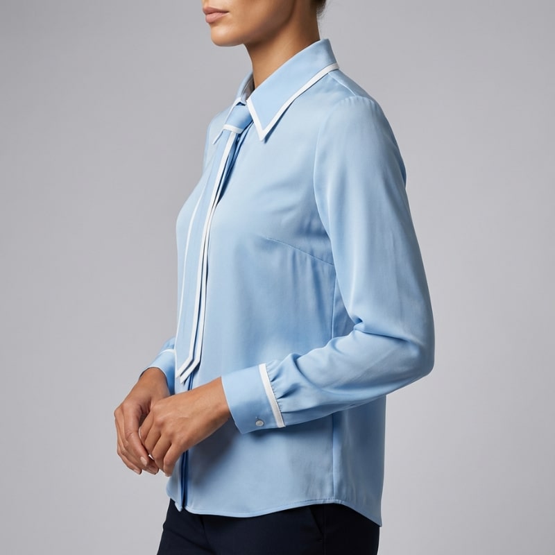 Thalia Women’s Blouse – Contrast Tie Cotton-Blend Button-Down Shirt with Structured Collar