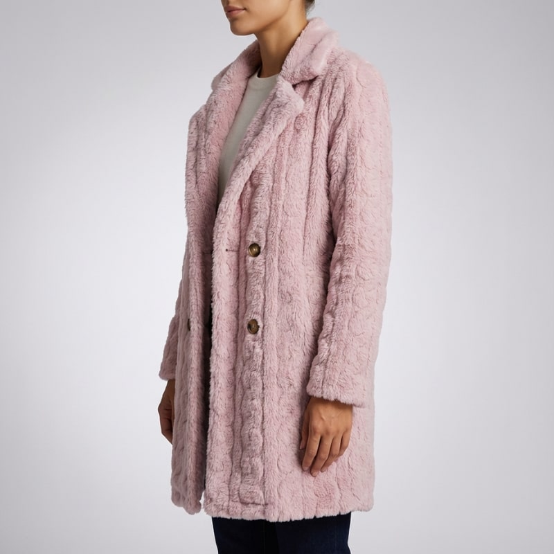 Sanne Women’s Plush Coat – Double-Breasted Mid-Length Faux Fur Winter Jacket