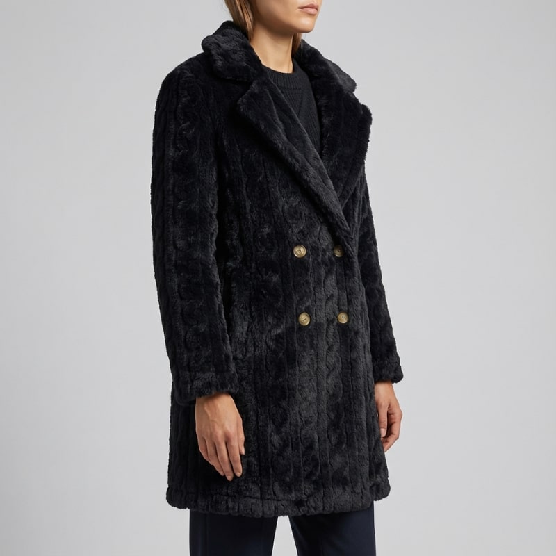 Sanne Women’s Plush Coat – Double-Breasted Mid-Length Faux Fur Winter Jacket