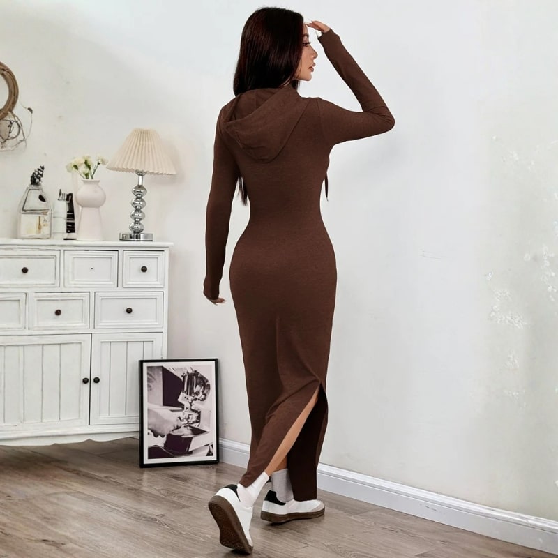 Sasha Women’s Bodycon Dress – Hooded Stretch Maxi with Side Slit