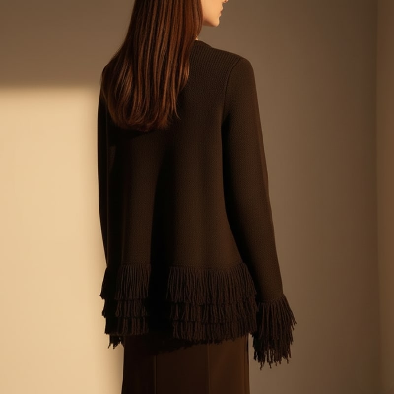 Colette Women’s Cardigan – Structured Knit Cardigan with Fringe Style Silhouette