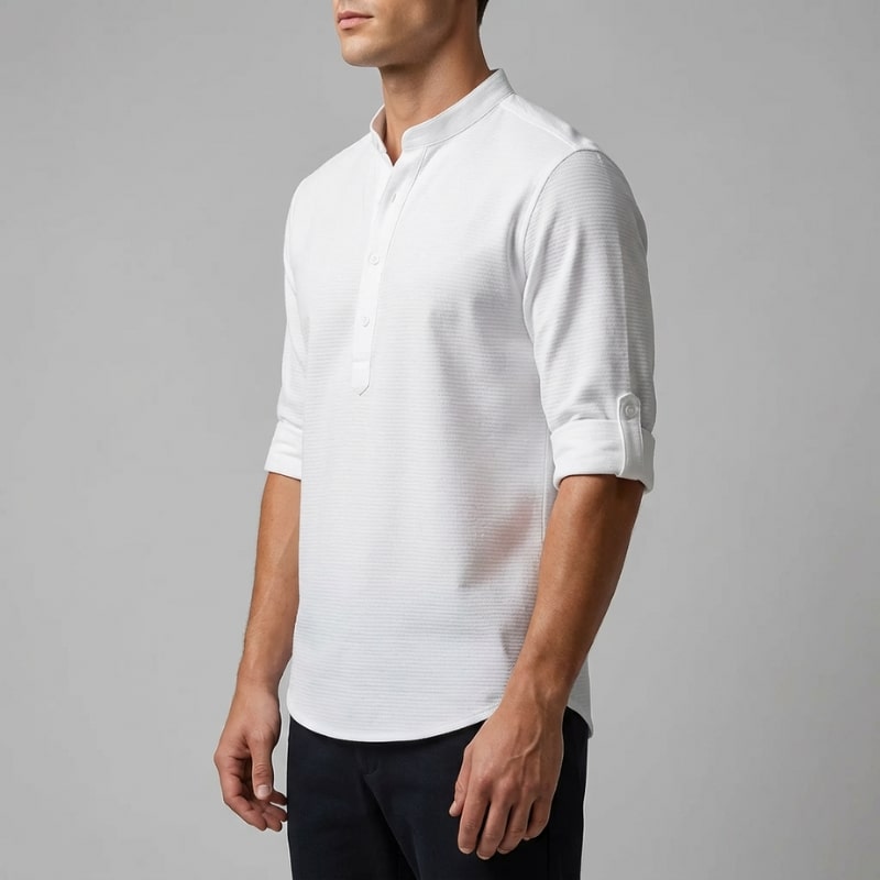 Ivan Men’s Shirt – Lightweight Button Neck Cotton Linen Henley Shirt