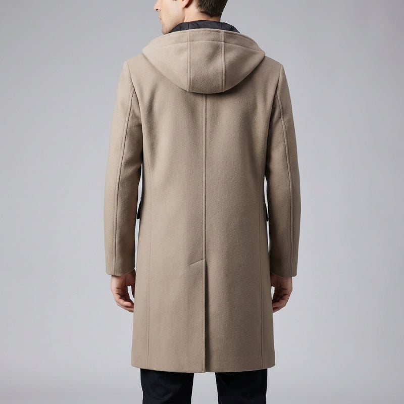 Brayan Men’s Hooded Wool Overcoat – Structured Knee-Length Design with Detachable Lining