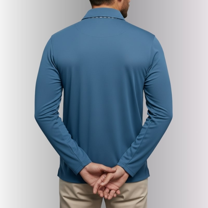 Kerem Men’s Long Sleeve Polo – Slim Fit Design with Checked Collar Accents