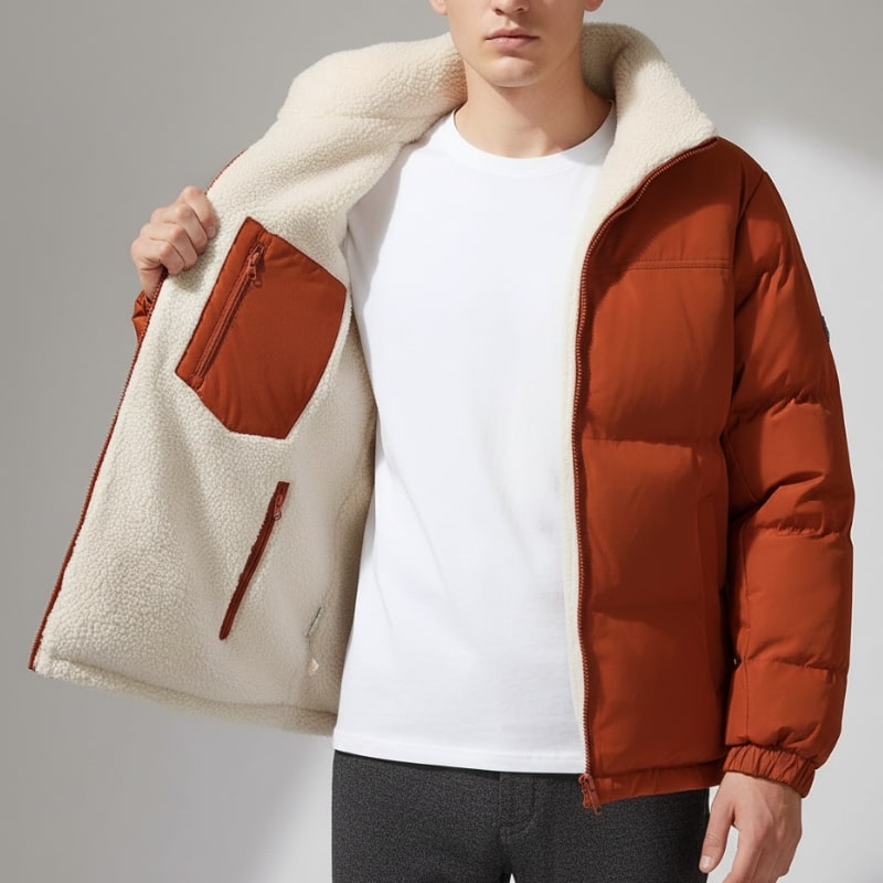 Ruben Men’s Reversible Puffer Jacket – Sherpa Fleece & Quilted Jacket