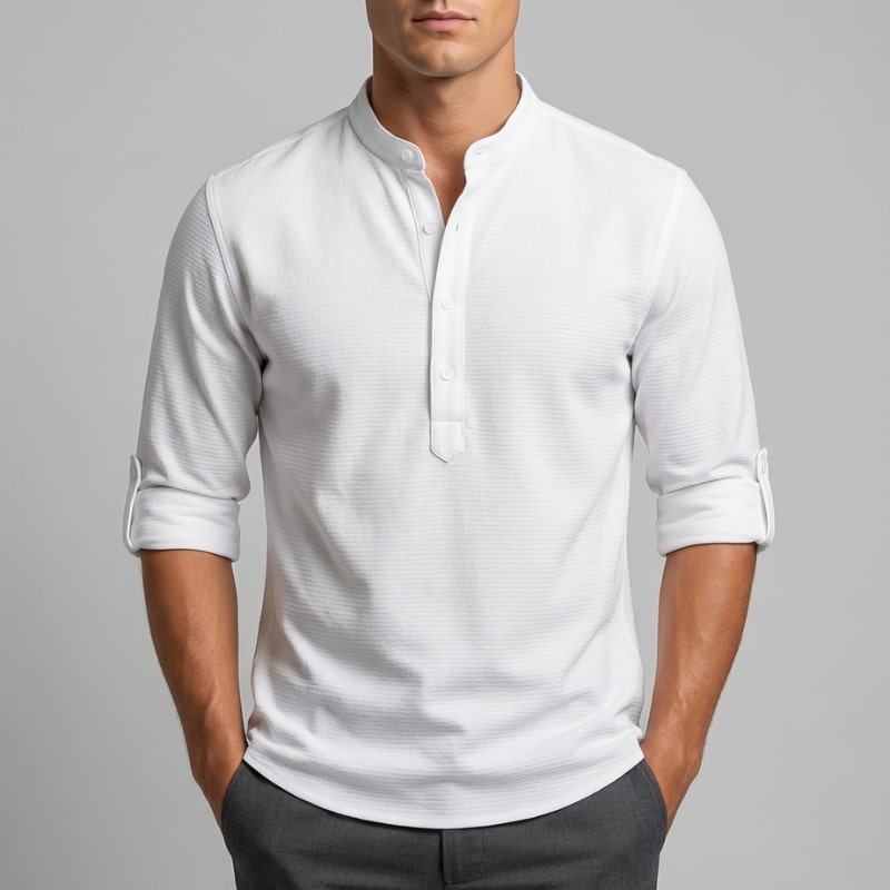 Ivan Men’s Shirt – Lightweight Button Neck Cotton Linen Henley Shirt