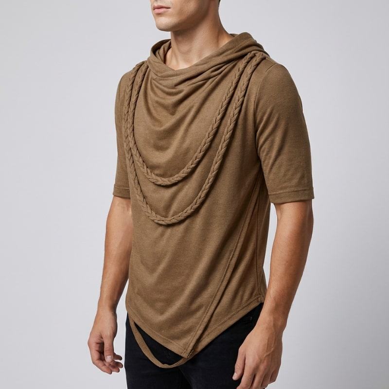 Stefan Men’s Hooded Shirt – Stretch-Knit Cotton with Asymmetrical Hem