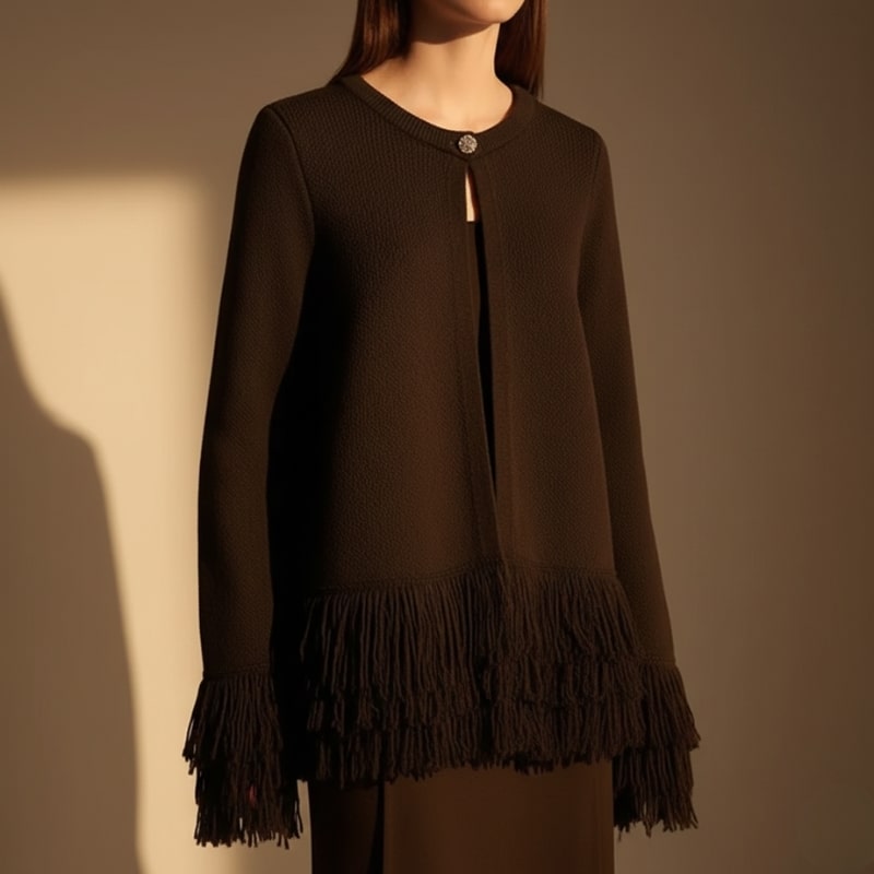 Colette Women’s Cardigan – Structured Knit Cardigan with Fringe Style Silhouette