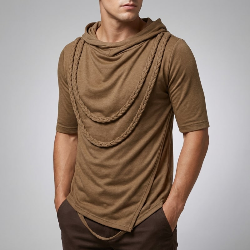 Stefan Men’s Hooded Shirt – Stretch-Knit Cotton with Asymmetrical Hem
