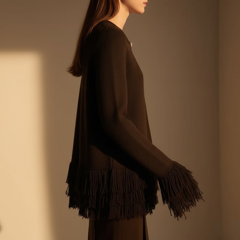 Colette Women’s Cardigan – Structured Knit Cardigan with Fringe Style Silhouette