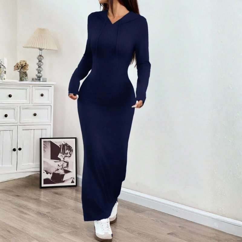 Sasha Women’s Bodycon Dress – Hooded Stretch Maxi with Side Slit