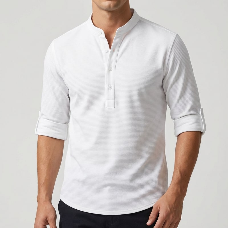 Ivan Men’s Shirt – Lightweight Button Neck Cotton Linen Henley Shirt