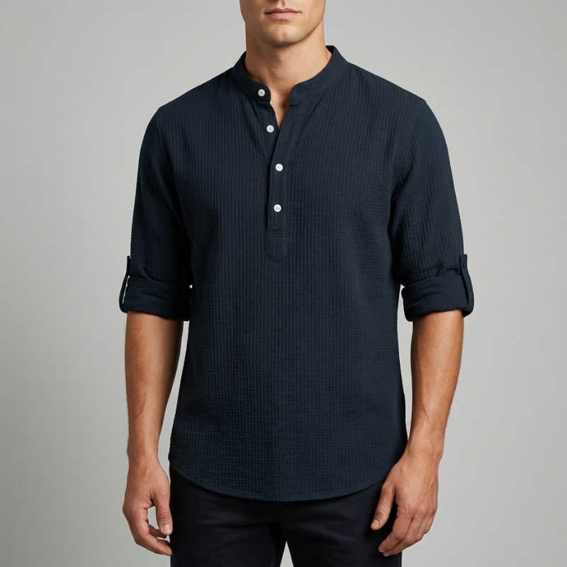 Ivan Men’s Shirt – Lightweight Button Neck Cotton Linen Henley Shirt