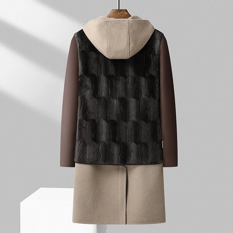 Brayan Men’s Hooded Wool Overcoat – Structured Knee-Length Design with Detachable Lining