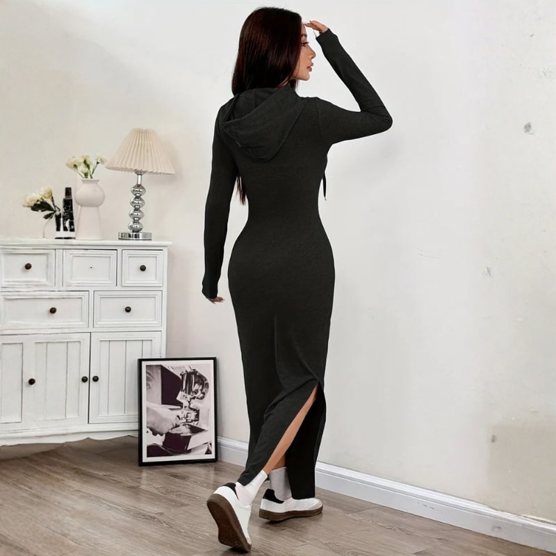 Sasha Women’s Bodycon Dress – Hooded Stretch Maxi with Side Slit