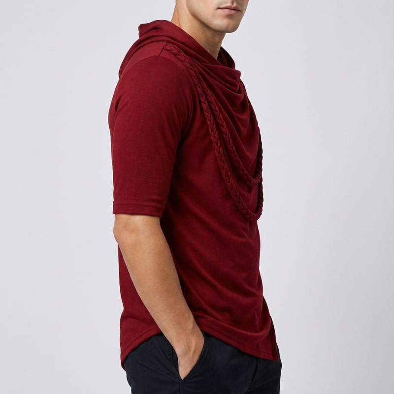 Stefan Men’s Hooded Shirt – Stretch-Knit Cotton with Asymmetrical Hem