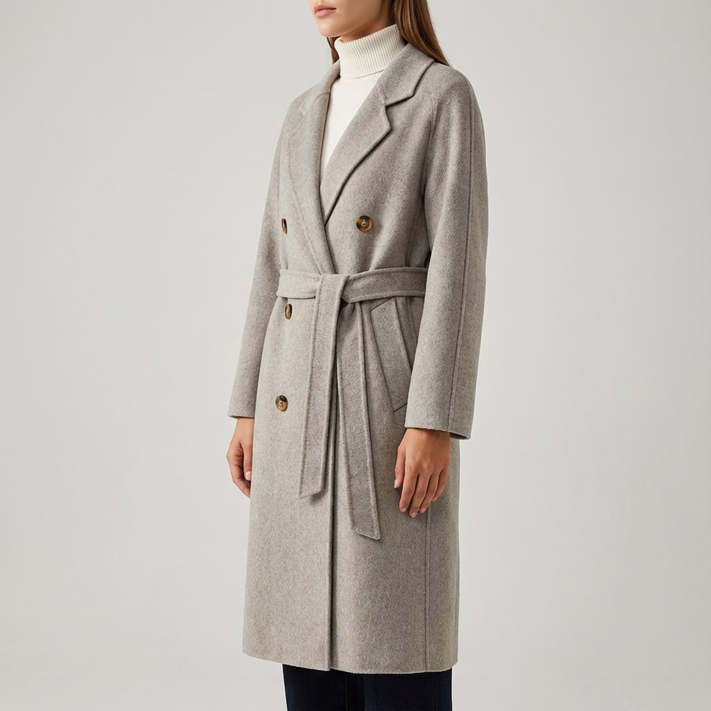 Camila Women’s Cashmere Wrap Coat – Double-Breasted Wool Outerwear with Belted Waist
