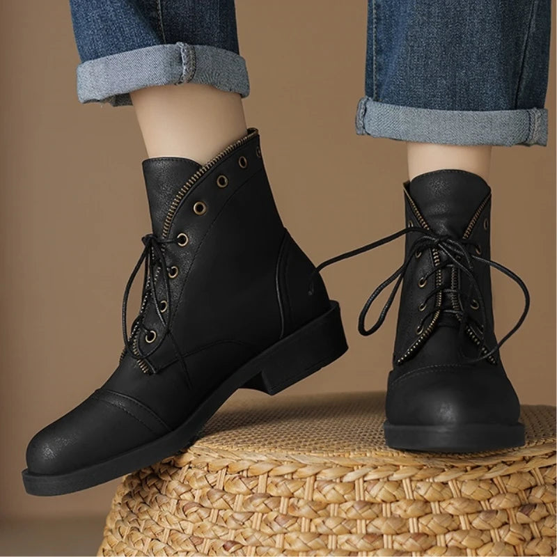Léna Women’s Ankle Boots – Leather Military-Inspired Design Booties