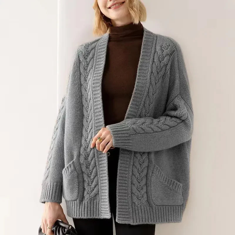 Isabella Women’s Cable Knit Cardigan – Chunky Cotton Knit with Oversized Relaxed Fit