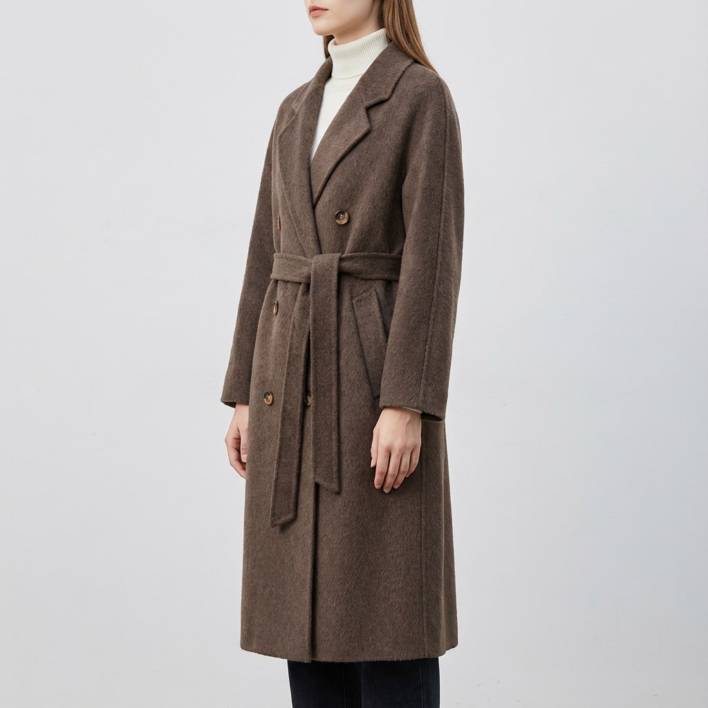 Camila Women’s Cashmere Wrap Coat – Double-Breasted Wool Outerwear with Belted Waist