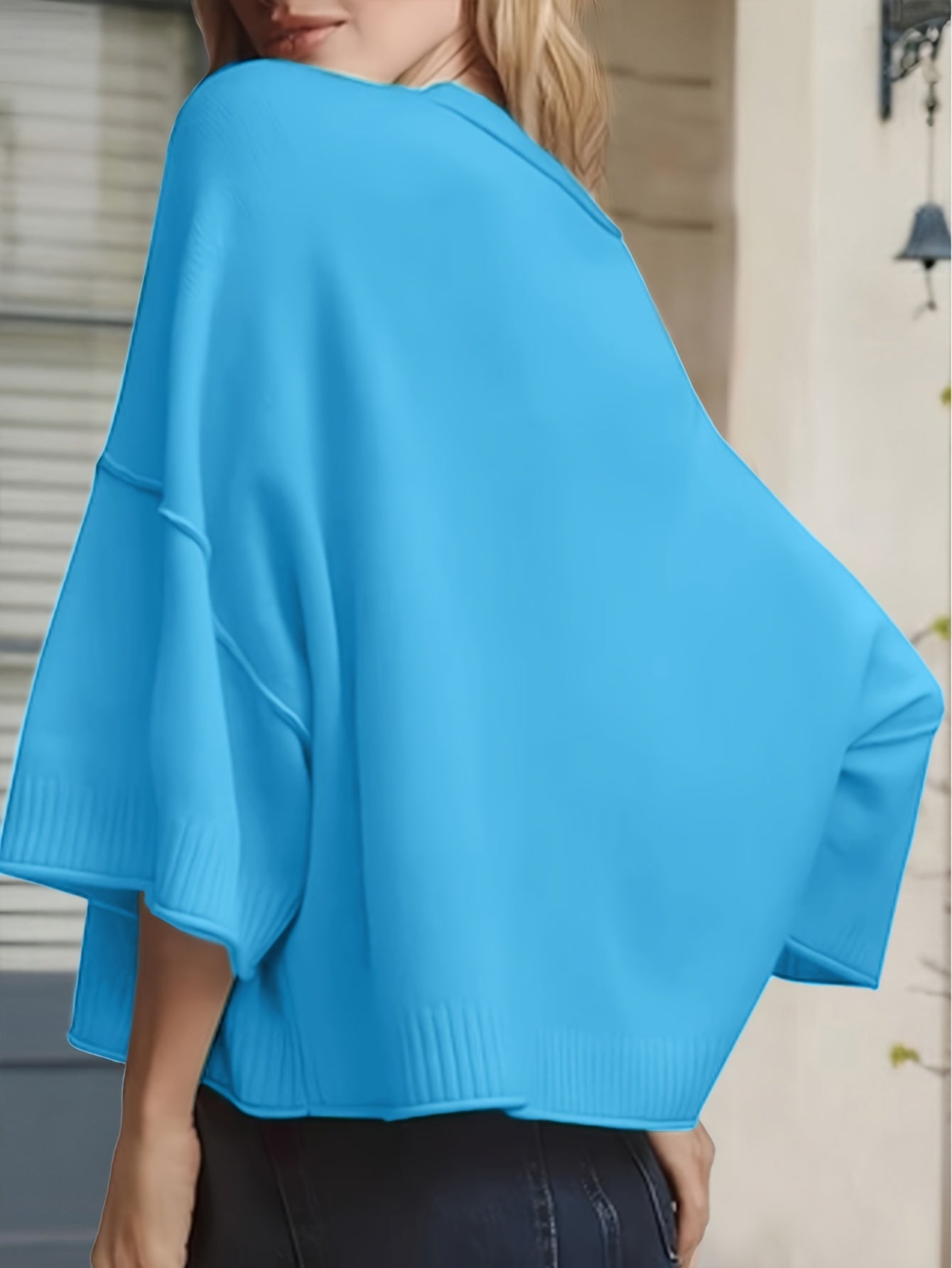 Inès Women’s Oversized Sweater – Lightweight Short Sleeve Knit with Ribbed Hem