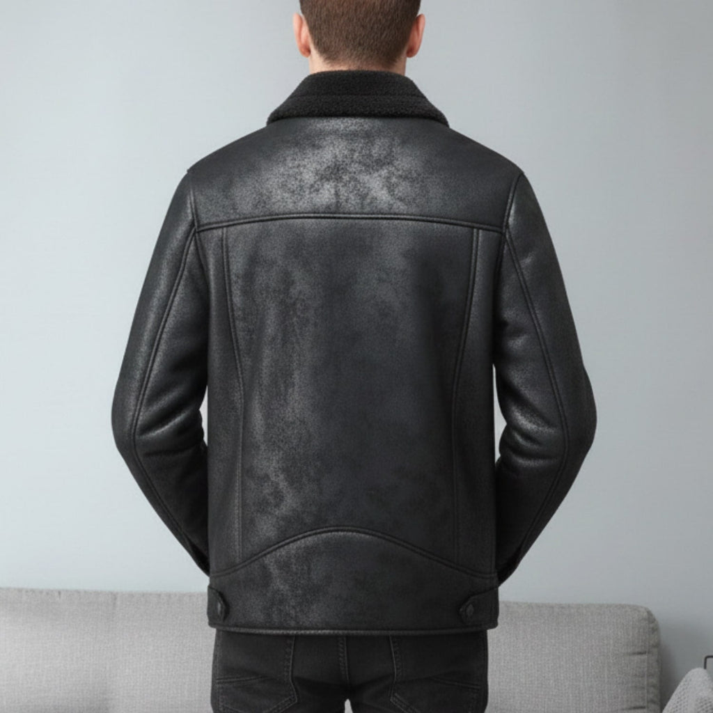 Santiago Men’s Shearling Coat – Suede-Style Winter Jacket for Extreme Cold