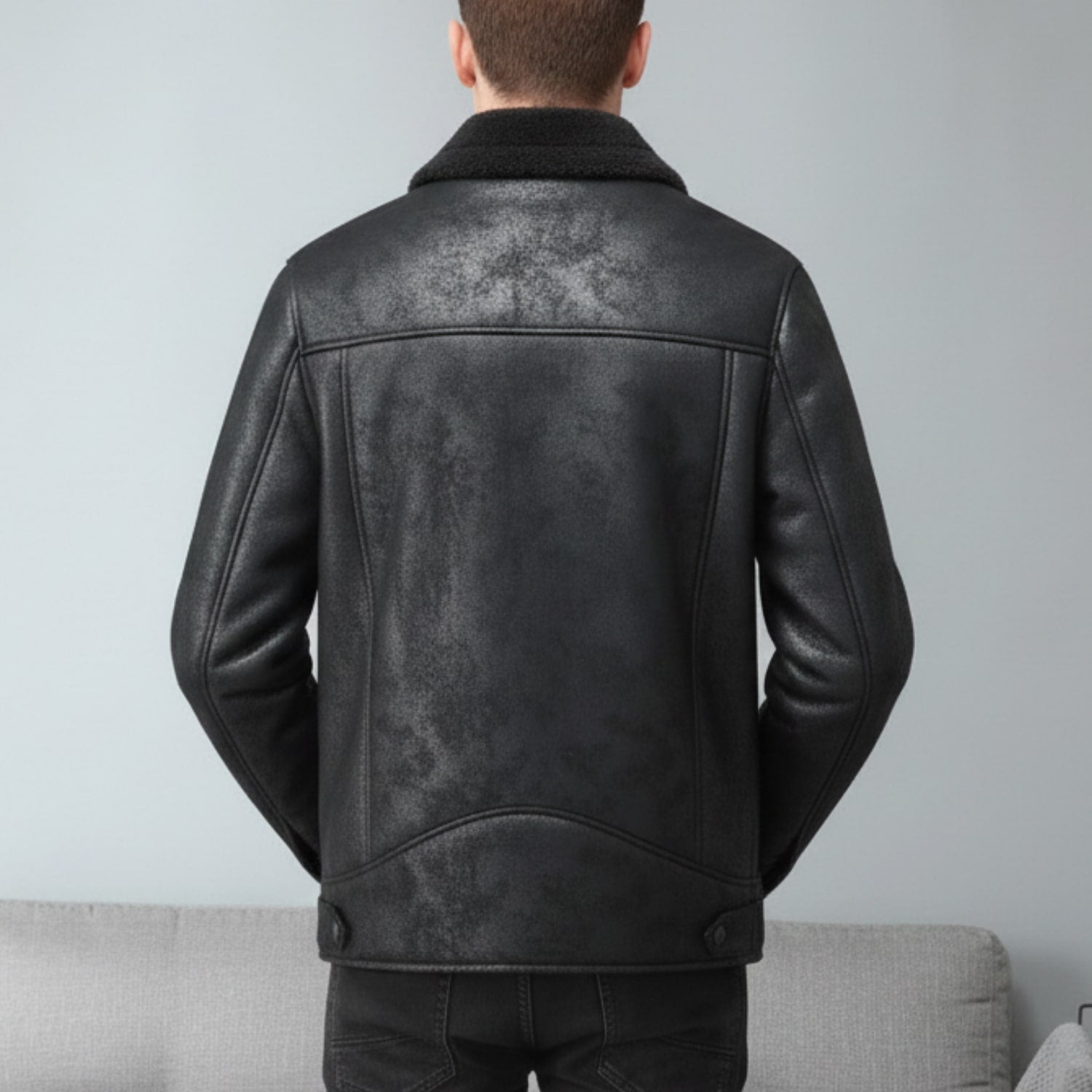 Santiago Men’s Shearling Coat – Suede-Style Winter Jacket for Extreme Cold