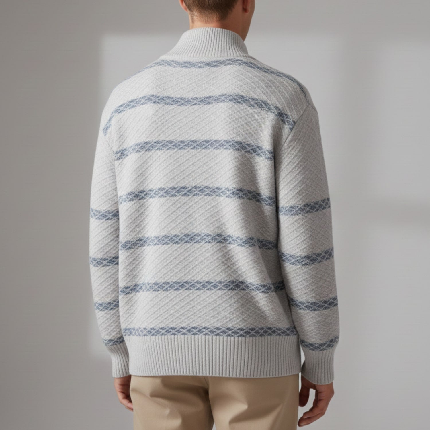 Mateo Men’s Zip-Up Cardigan – Textured Knit Sweater with Structured Stand Collar