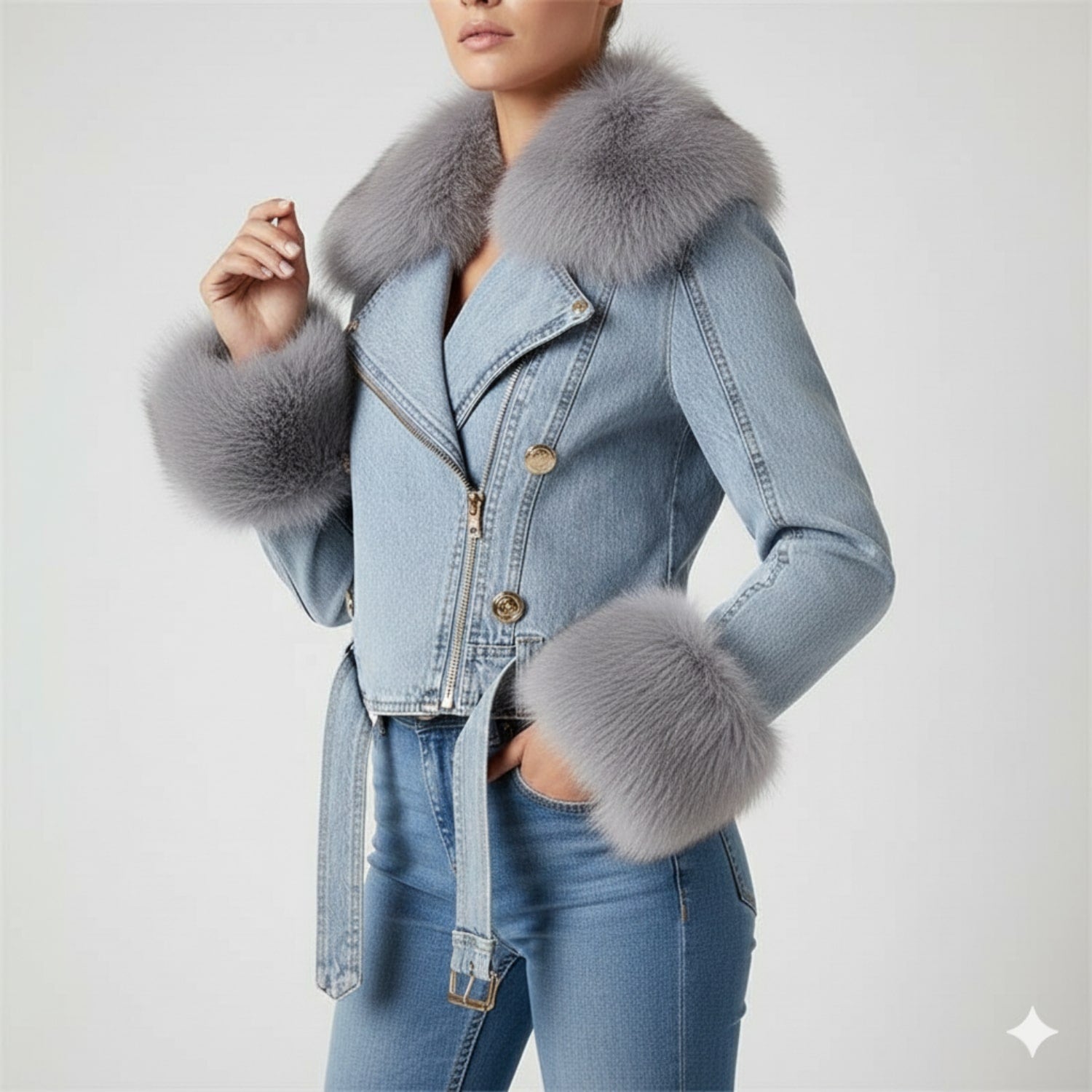 Zara Women's Denim Jacket – Soft Lined Women’s Jacket with Warm Fur Collar & Cuffs