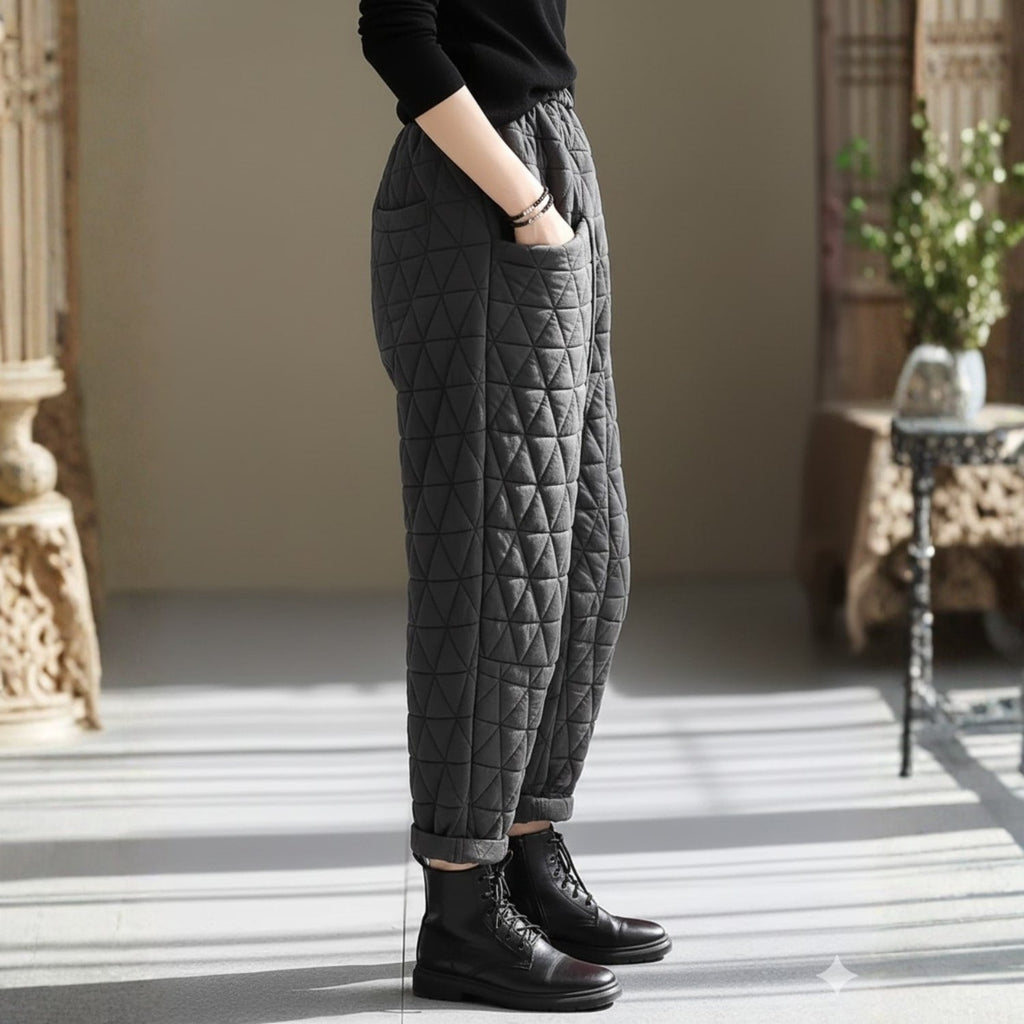 Sara Women’s Quilted Jogger Pants – Diamond Padded Thermal Cotton Pants