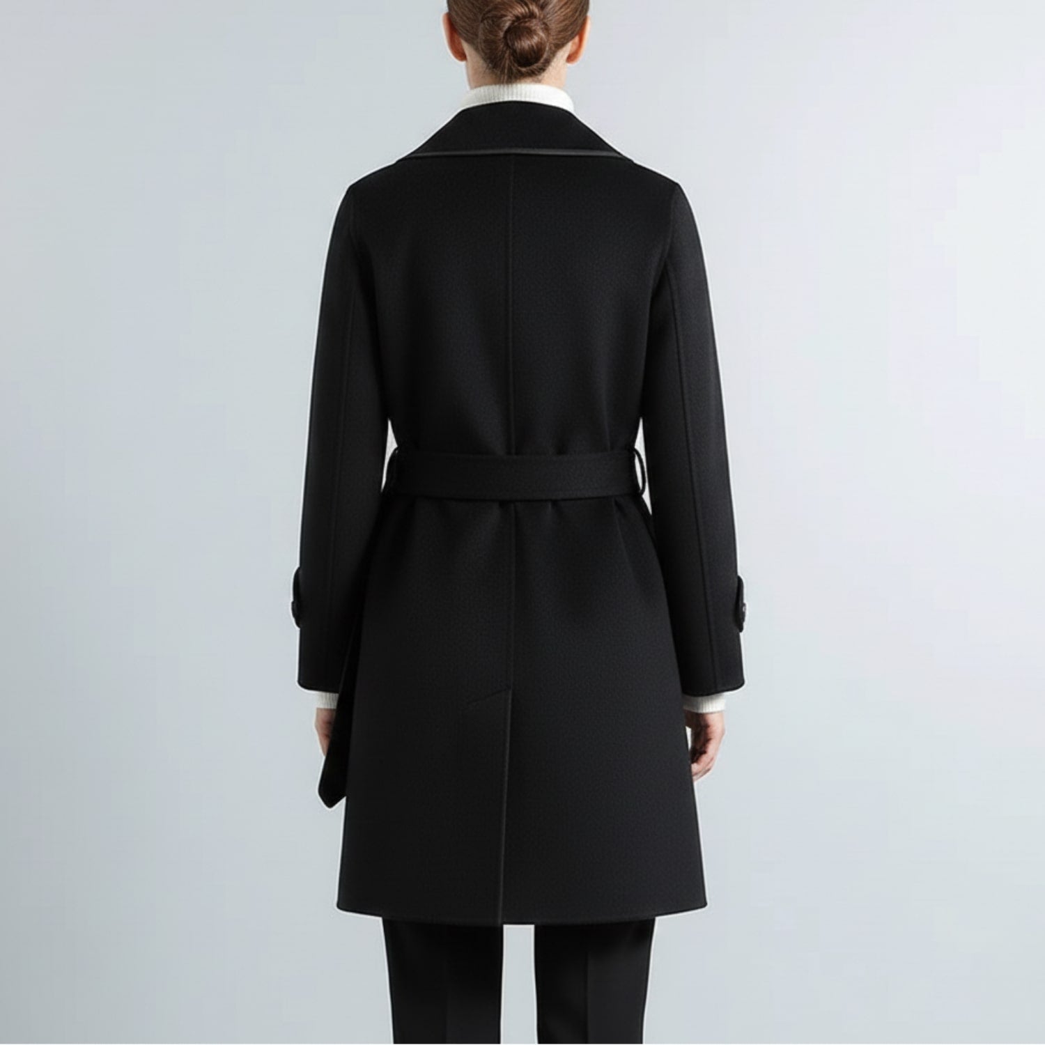 Adriana Women’s Wool Coat – Belted Coat with Contrast Trim & Warm Interior