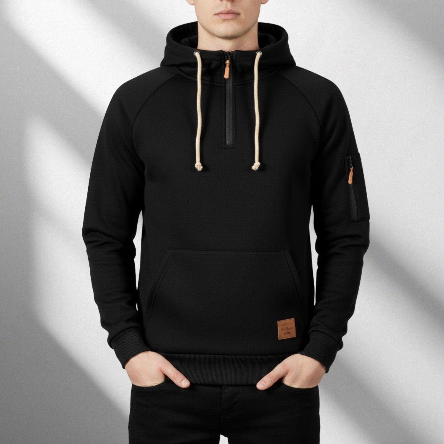 Adem Men's Zip-Up Hoodie – Heavyweight Cotton Blend Pullover with Multi-Pocket Design