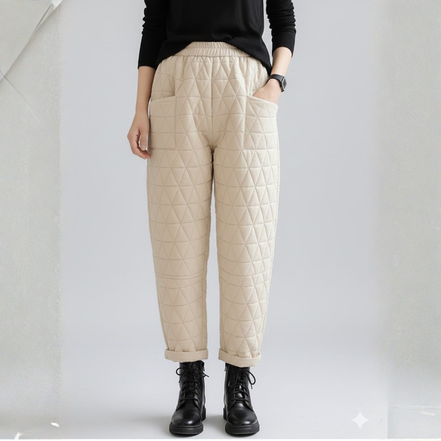 Sara Women’s Quilted Jogger Pants – Diamond Padded Thermal Cotton Pants