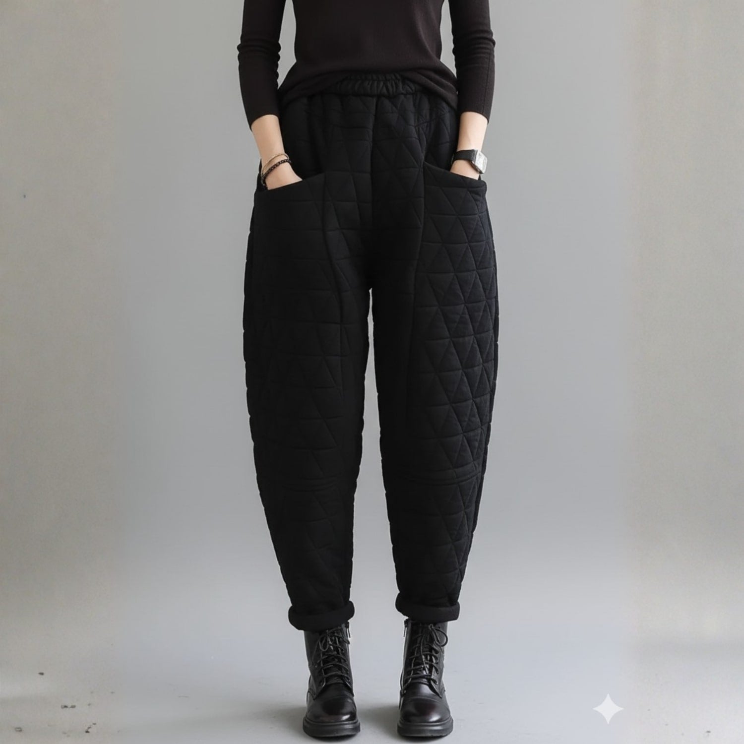 Sara Women’s Quilted Jogger Pants – Diamond Padded Thermal Cotton Pants