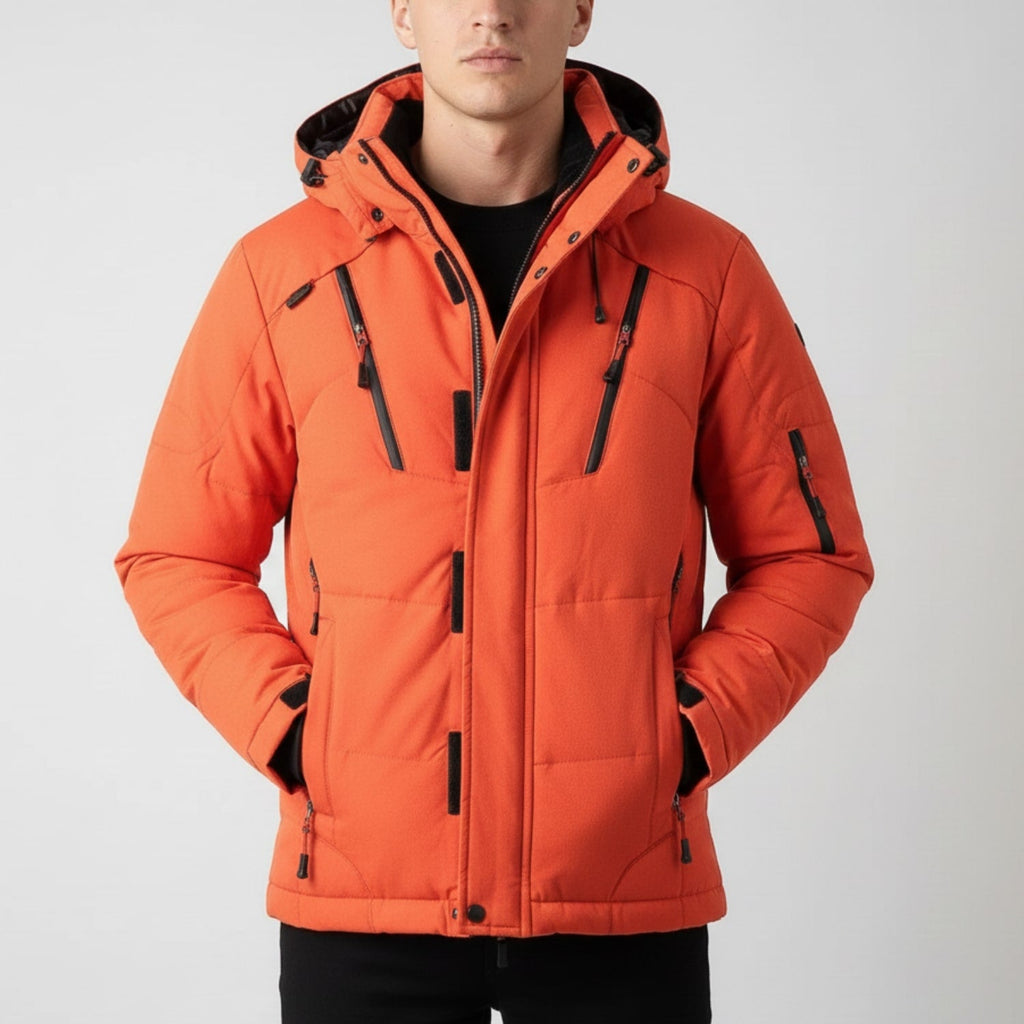 Marko Men’s Puffer Jacket – White Duck DownJacket with Water-Resistant Shell & Detachable Hood