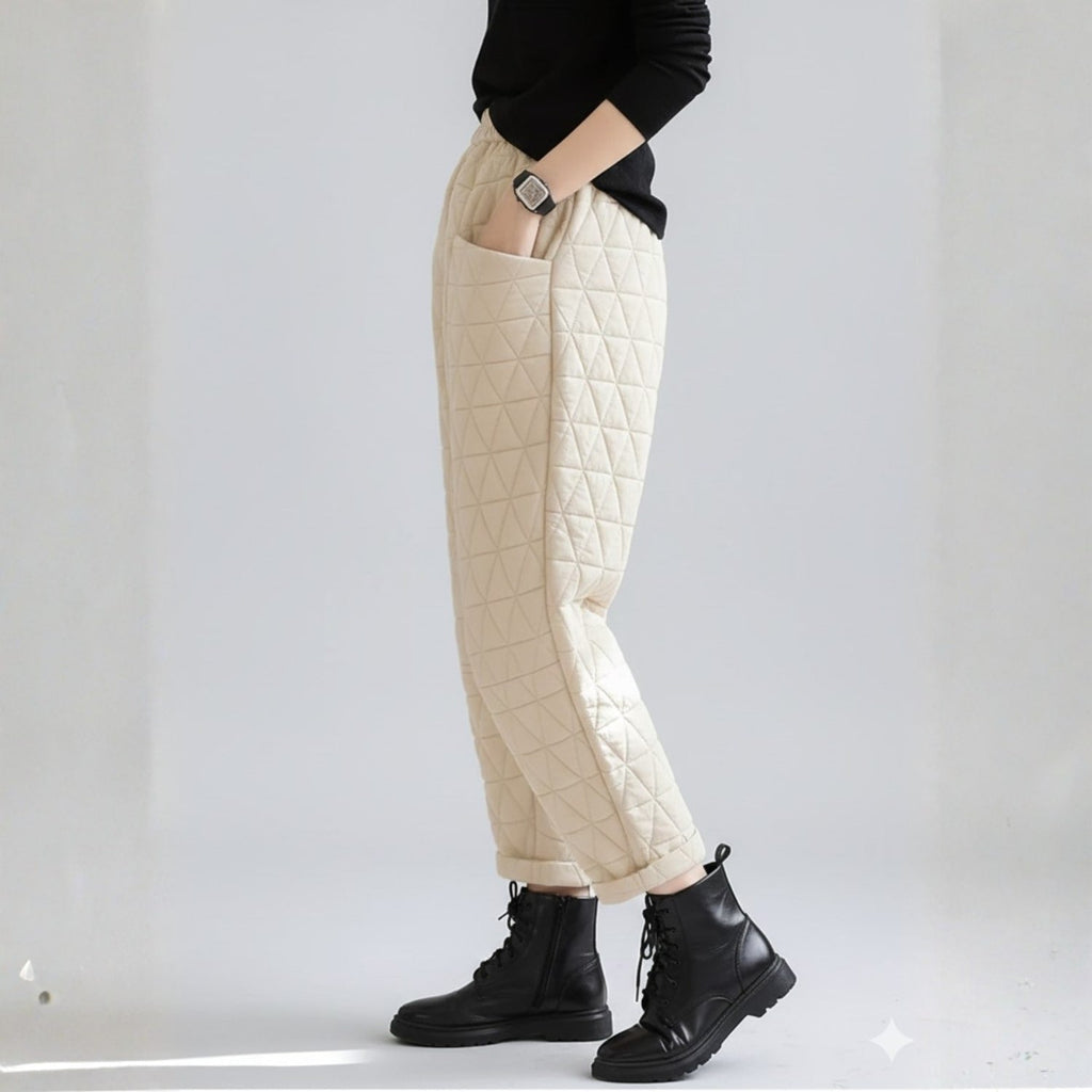 Sara Women’s Quilted Jogger Pants – Diamond Padded Thermal Cotton Pants