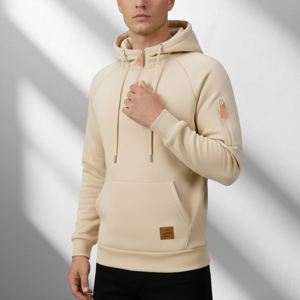 Adem Men's Zip-Up Hoodie – Heavyweight Cotton Blend Pullover with Multi-Pocket Design